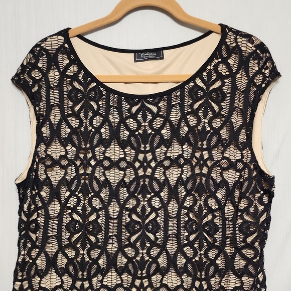 Dressbarn Black and Tan Sheath Midi Dress Cap Sleeve - Picture 4 of 5